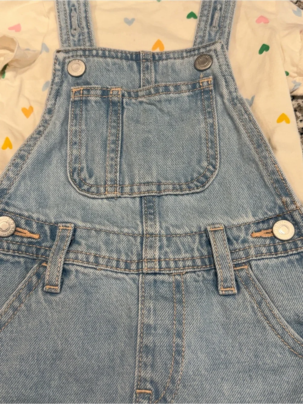 Old Navy Girl's Light Blue Denim Overall Skirt with Heart Print Tee Set, Size 2T